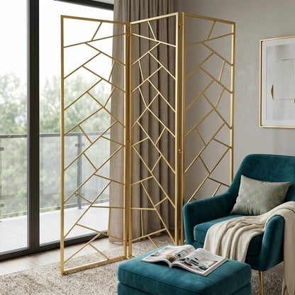 71" Gold IronFolding Three Panel Screen Room Divider