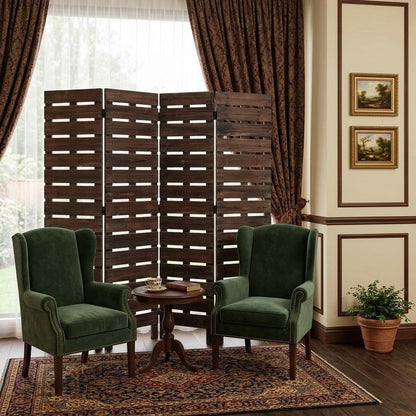 72" Brown Folding Four Panel Screen Room Divider