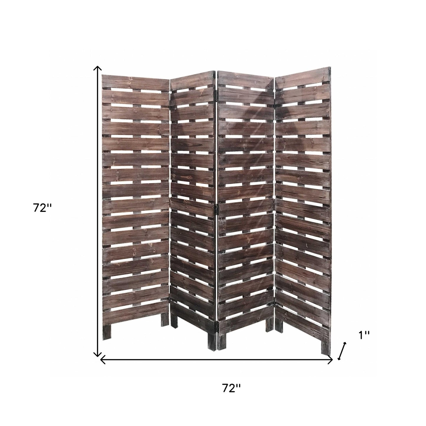 72" Brown Folding Four Panel Screen Room Divider