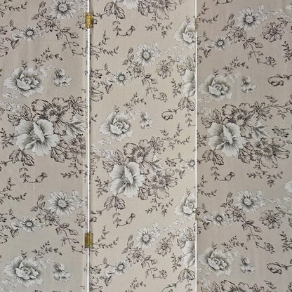 71" Beige and Black Fabric Folding Three Panel Screen Room Divider