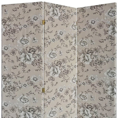 71" Beige and Black Fabric Folding Three Panel Screen Room Divider