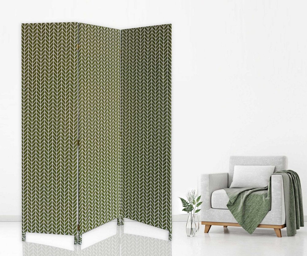 71" Green Fabric Folding Three Panel Screen Room Divider