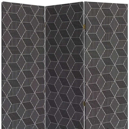 71" Black and White Fabric Folding Three Panel Screen Room Divider
