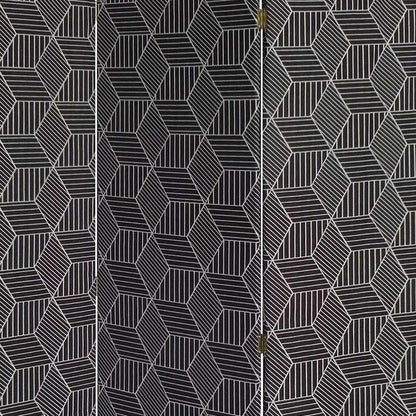 71" Black and White Fabric Folding Three Panel Screen Room Divider