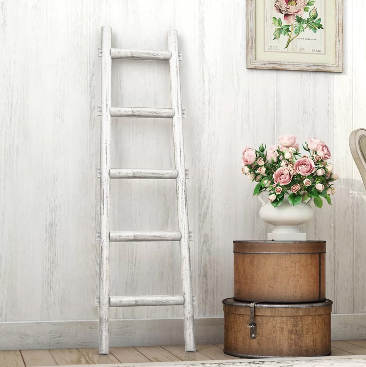 59" X 18" X 2" White Decorative Ladder Shelve