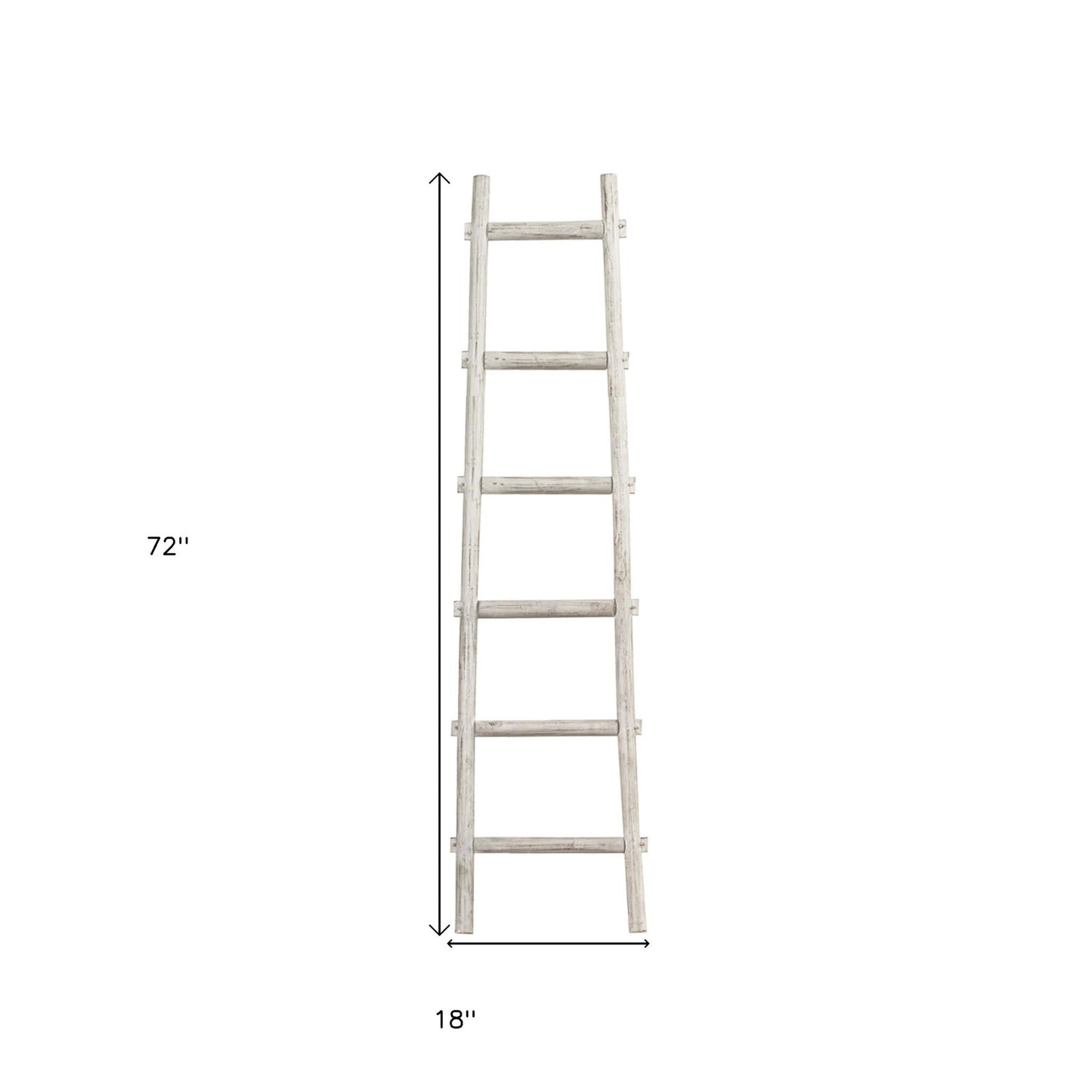 72" White Rustic Six Step Wood Ladder Shelf