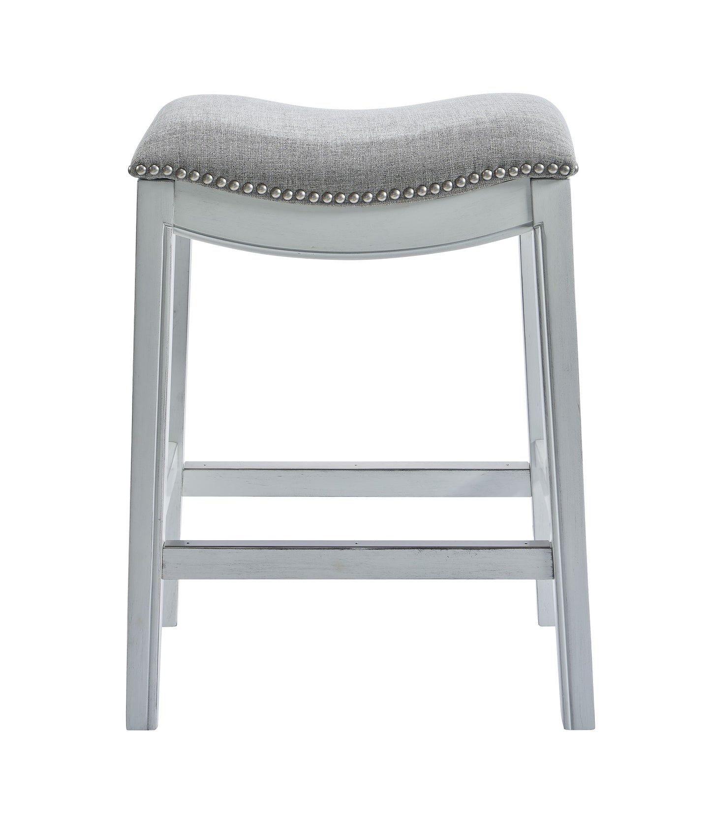 " Light Gray And White Upholstered And Solid Wood Backless Bar Height Bar Chair