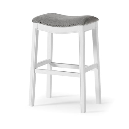 31" Light Gray And White Fabric And Solid Wood Backless Bar Height Bar Chair