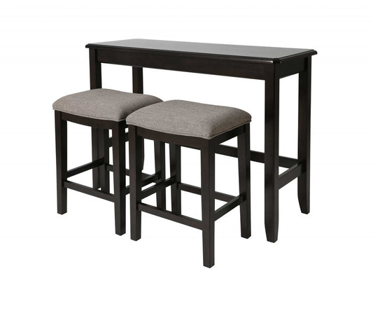 Set of Two 27" Light Gray And Dark Brown Fabric And Solid Wood Backless Bar Chairs