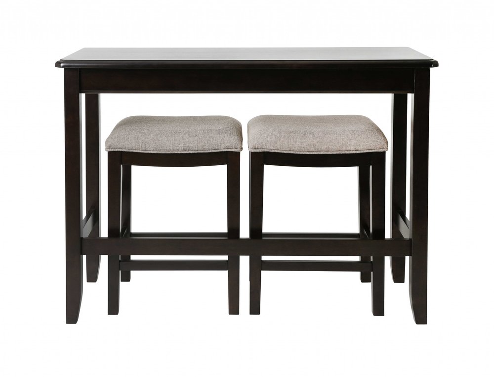 Set of Two 27" Light Gray And Dark Brown Fabric And Solid Wood Backless Bar Chairs