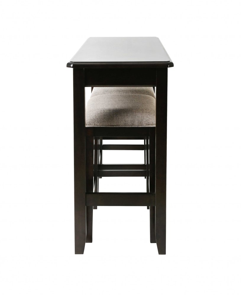 Set of Two 27" Light Gray And Dark Brown Fabric And Solid Wood Backless Bar Chairs
