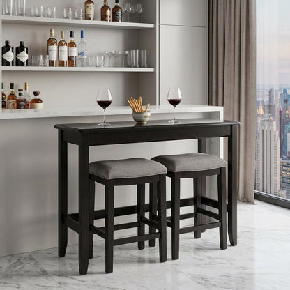 Set of Two 27" Light Gray And Dark Brown Fabric And Solid Wood Backless Bar Chairs