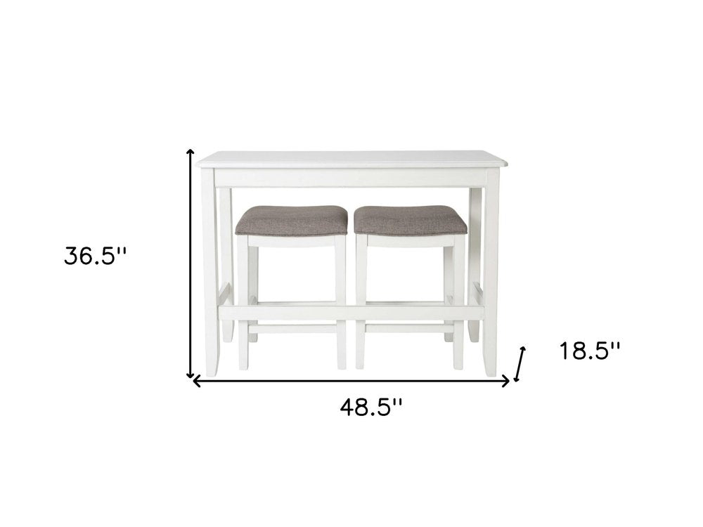 49" Three Piece White Wood Rectangular Bar Table With Two Stools