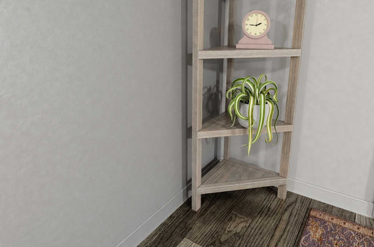 Gray Solid Wood Corner Bookcase