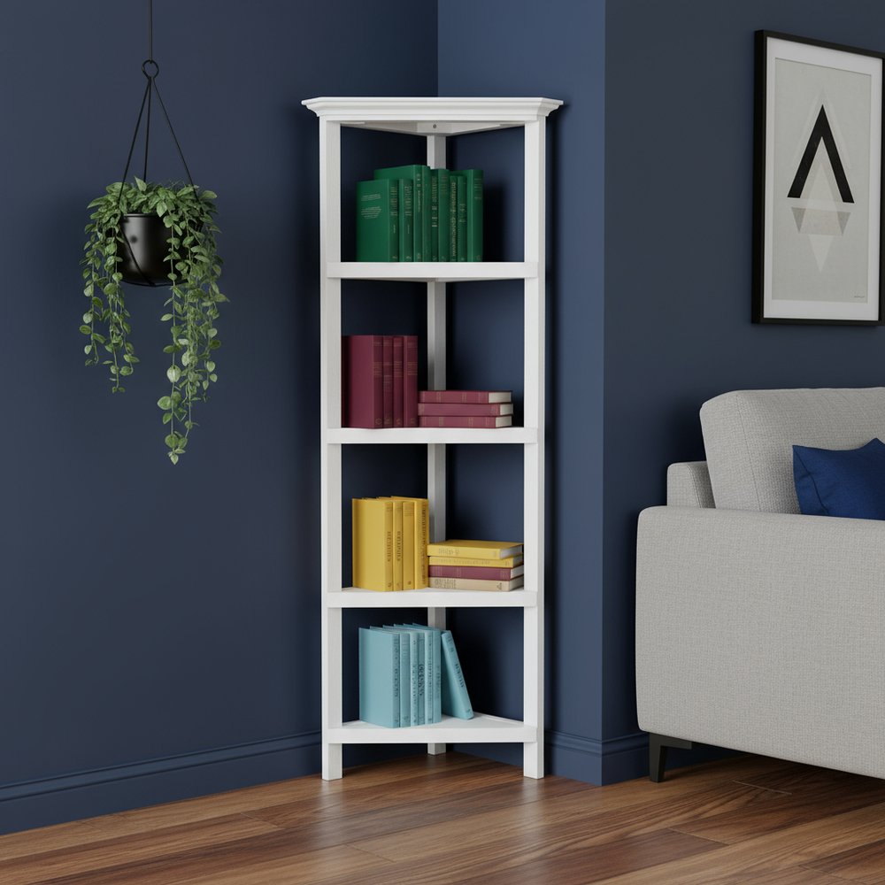 White Solid Wood Corner Bookcase