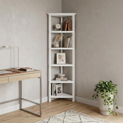 White Solid Wood Corner Bookcase