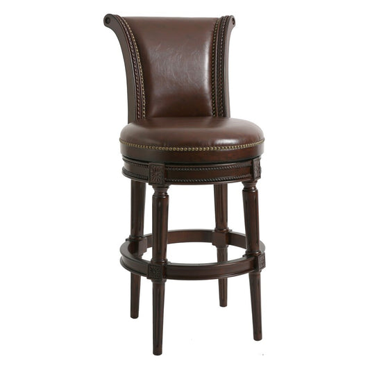 25" Walnut And Dark Brown Solid Wood Swivel Bar Height Bar Chair