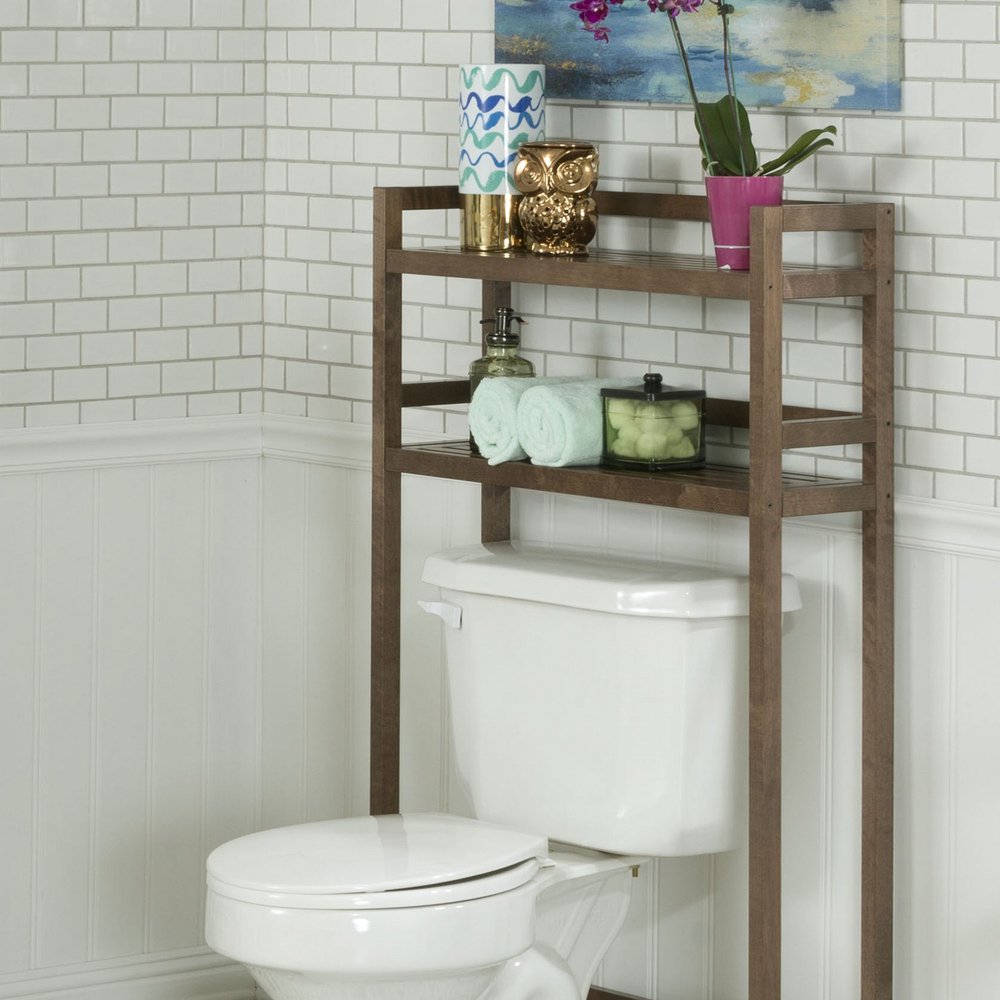48" Chestnut Solid Wood Two Tier Over Toilet Organizer