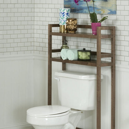48" Chestnut Solid Wood Two Tier Over Toilet Organizer
