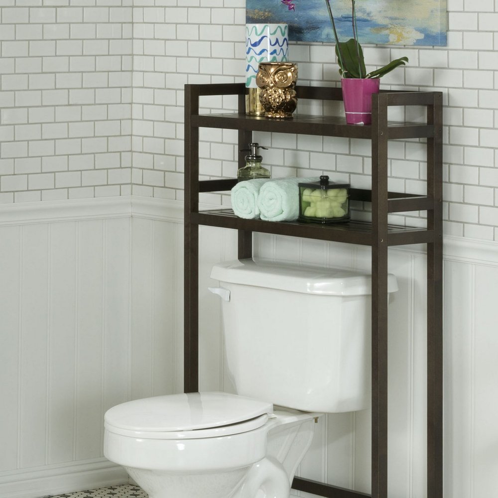 48" Espresso Solid Wood Two Tier Over Toilet Organizer