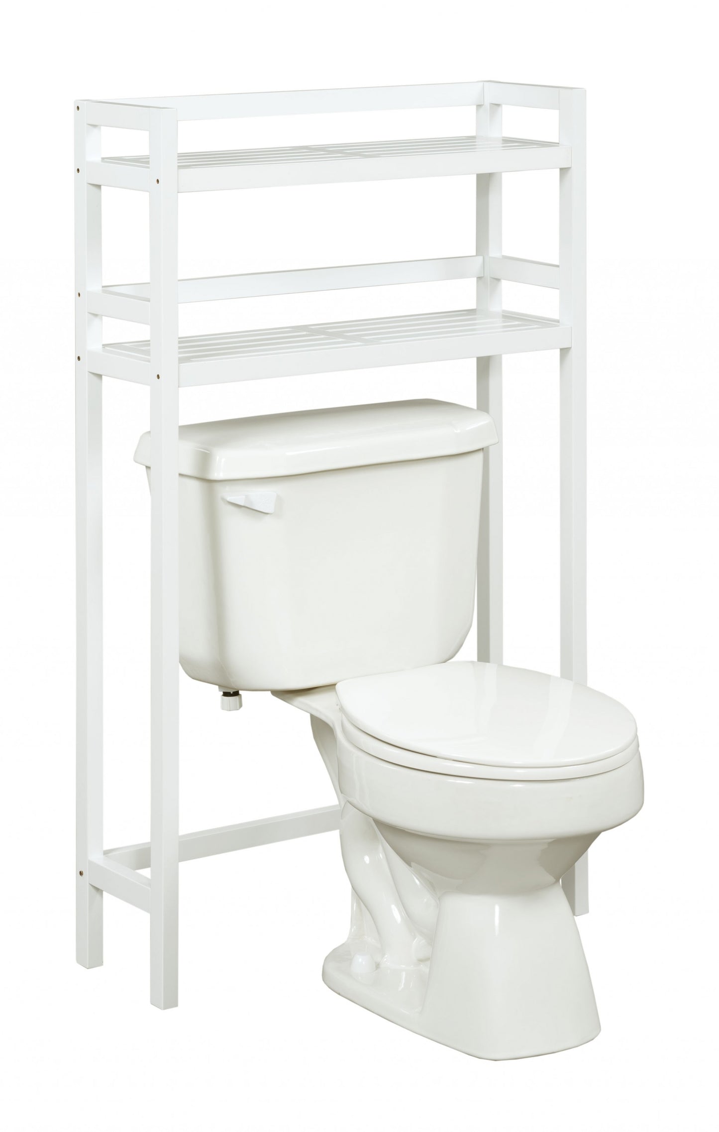 48" White Finish 2 Tier Solid Wood Over Toilet Organizer