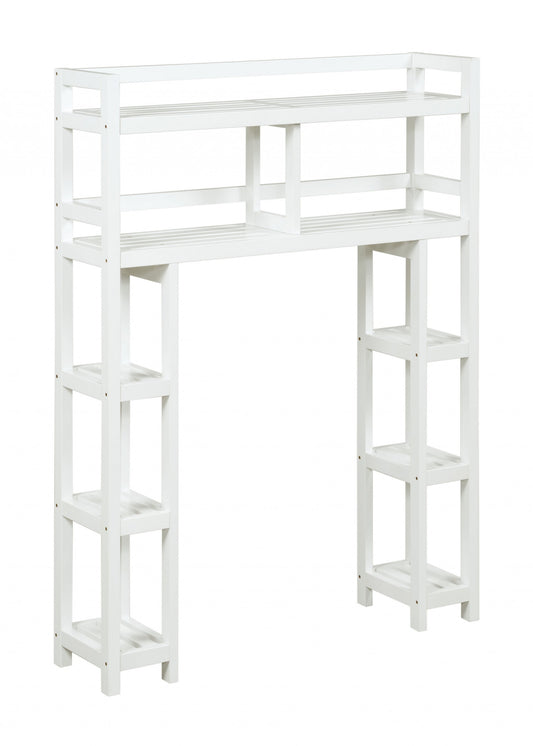 White Finish 2 Tier Solid Wood Over Toilet Organizer