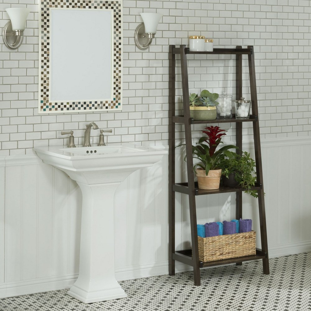 Espresso Solid Wood Ladder Bookcase