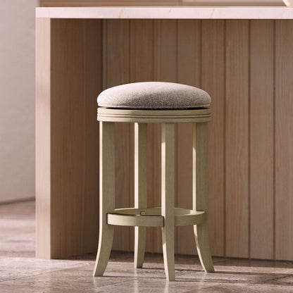 25" Gray and Ivory Fabric and Solid Wood Backless Counter Height Swivel Bar Chair