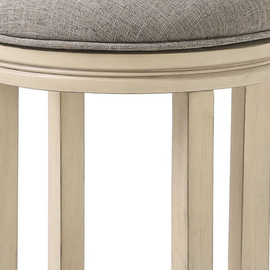 25" Gray And Ivory Fabric And Linen And Solid Wood Backless Counter Height Swivel Bar Chair
