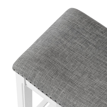 26" Gray and White Solid Wood and Linen Blend Backless Counter Height Bar Chair