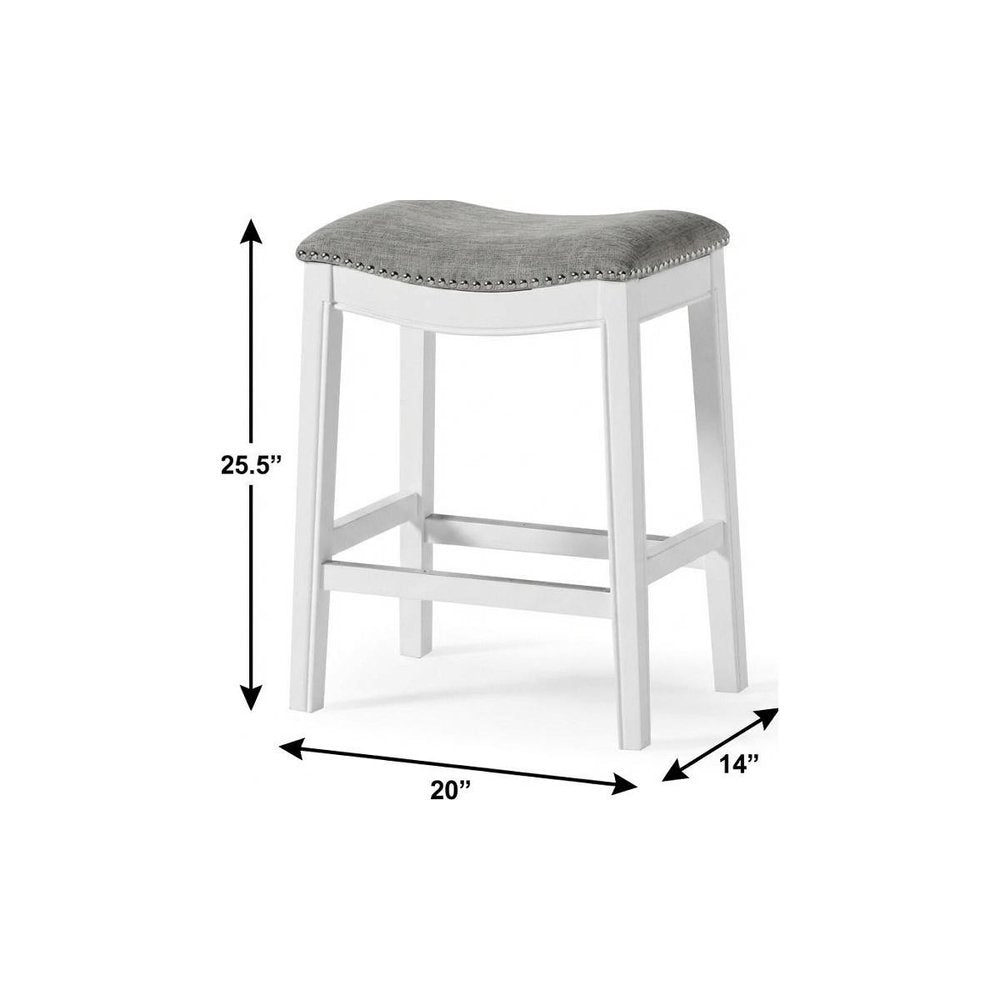 26" Gray And White Fabric And Solid Wood Backless Counter Height Bar Chair