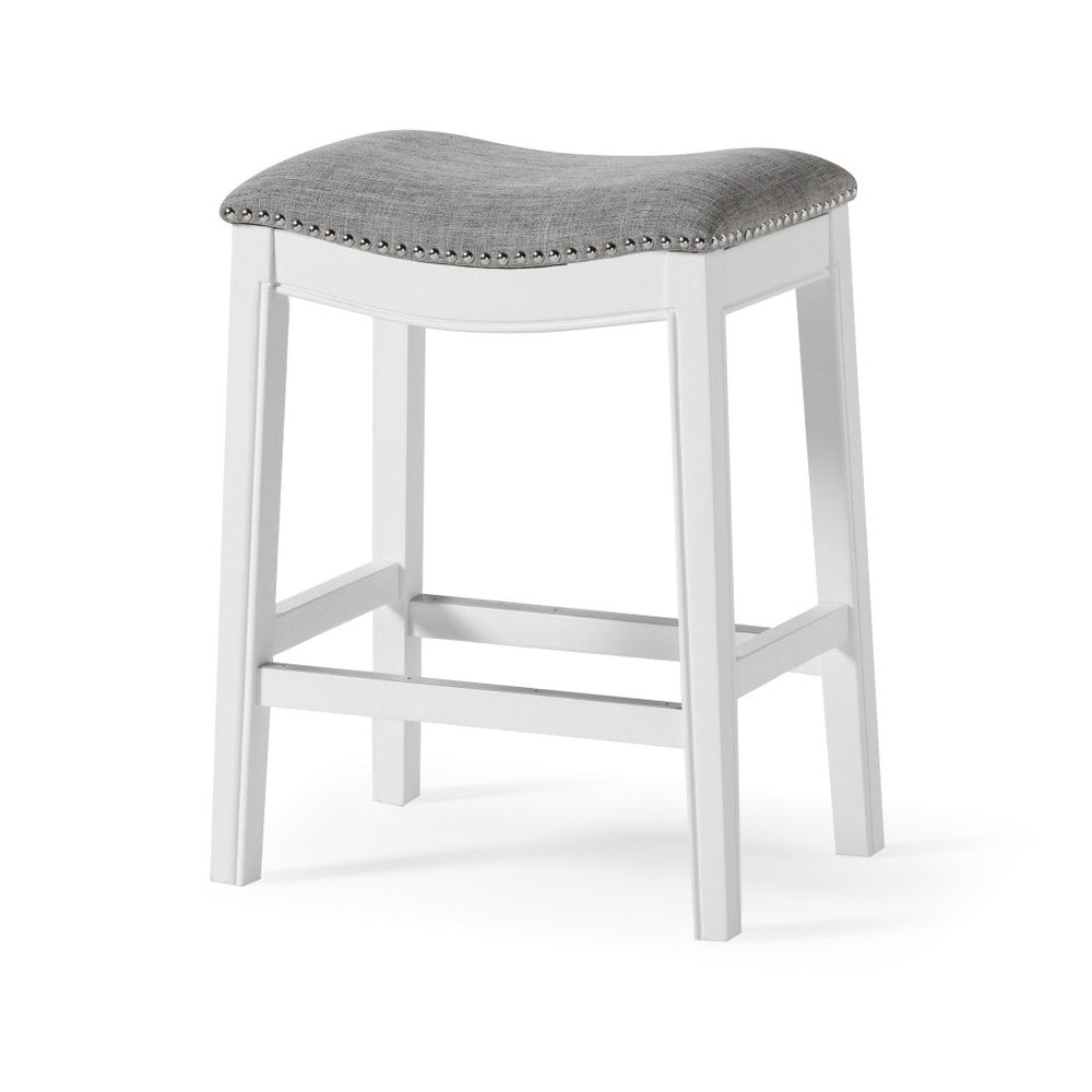 26" Gray And White Fabric And Solid Wood Backless Counter Height Bar Chair