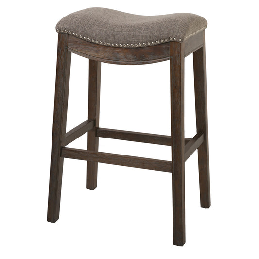 31" Taupe And Brown Solid Wood Backless Bar Height Bar Chair