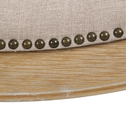 31" Linen and Natural Solid Wood Backless Bar Height Bar Chair