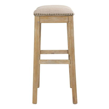 31" Linen and Natural Solid Wood Backless Bar Height Bar Chair