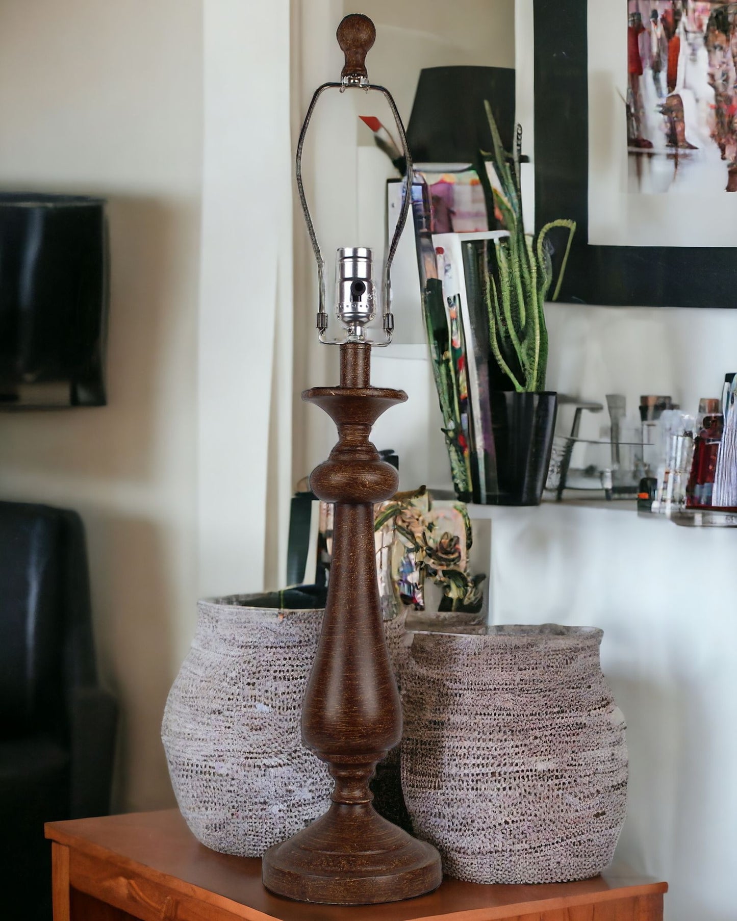 27" Distressed Brown Candlestick Lamp Base