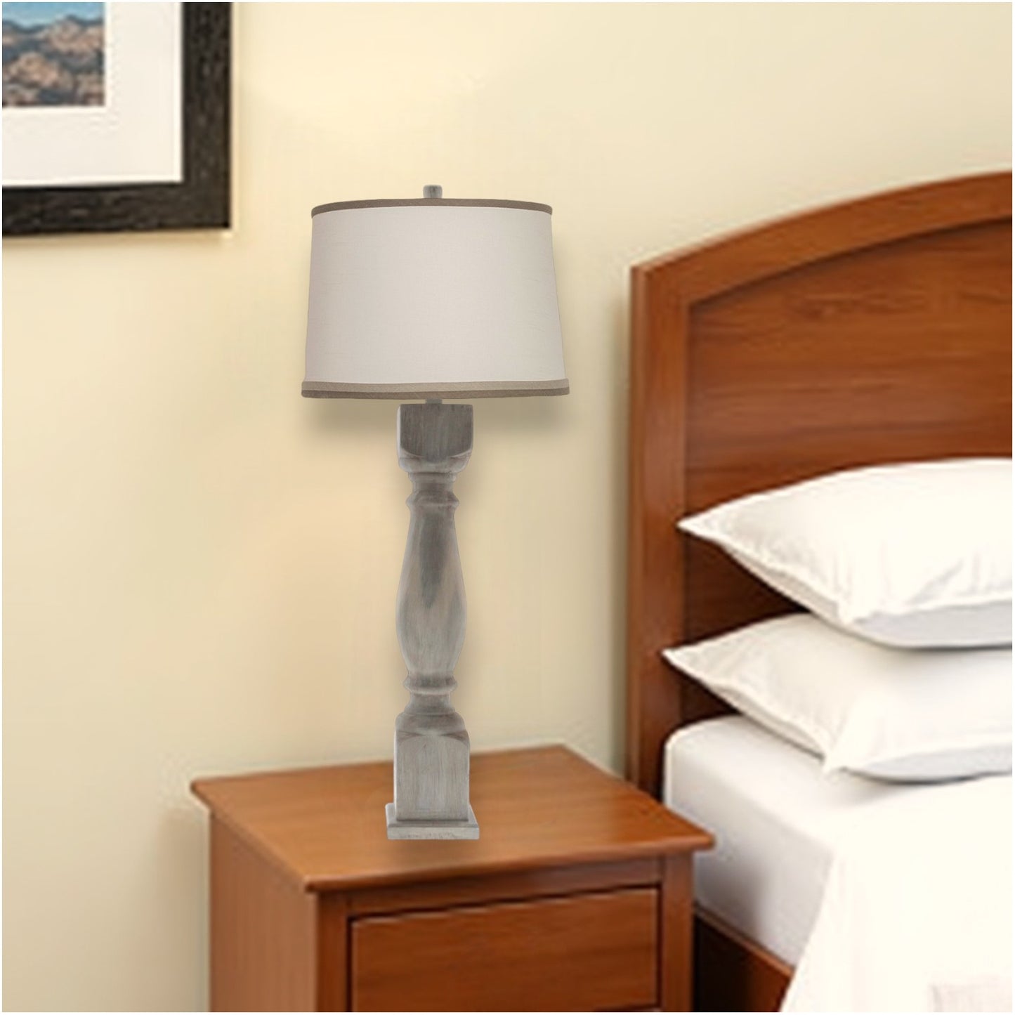 31" Washed Brown Standard Table Lamp With White Shade