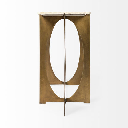 59" White and Gold Genuine Marble and Metal Geo Base Console Table