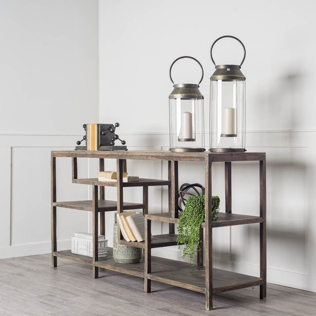 66" Brown Solid Wood Console Table With Shelves