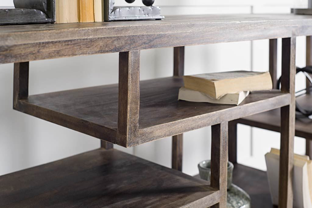 66" Brown Solid Wood Console Table With Shelves