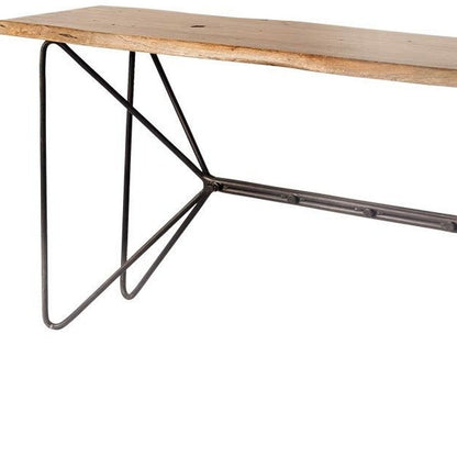 66" Brown and Black Solid Wood and Iron Abstract Base Console Table