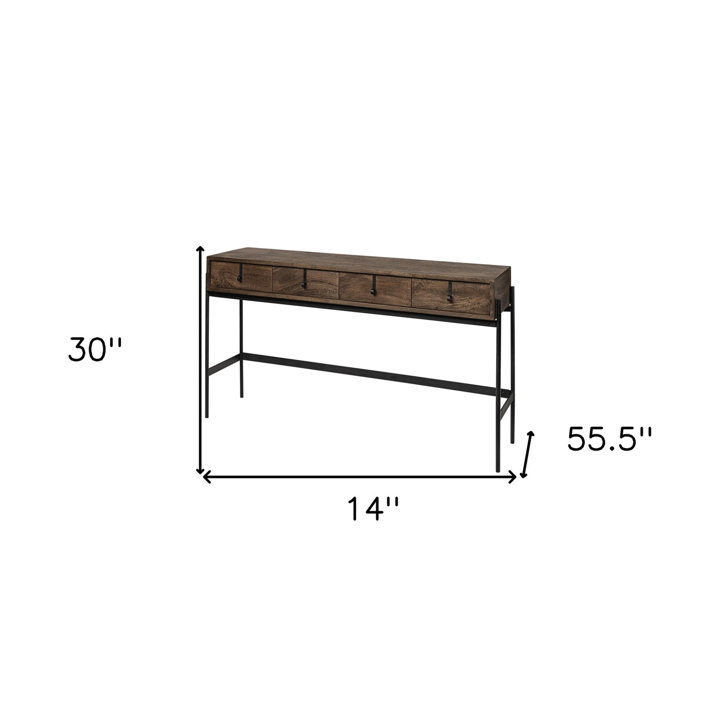 14" Brown Solid Wood 4 Legs Console Table And Drawers