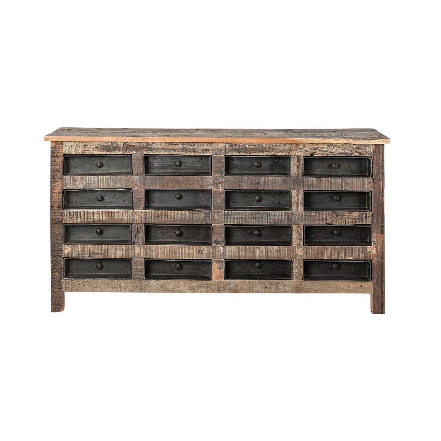 63" Brown and Black Solid Wood 16 Drawer Sideboard