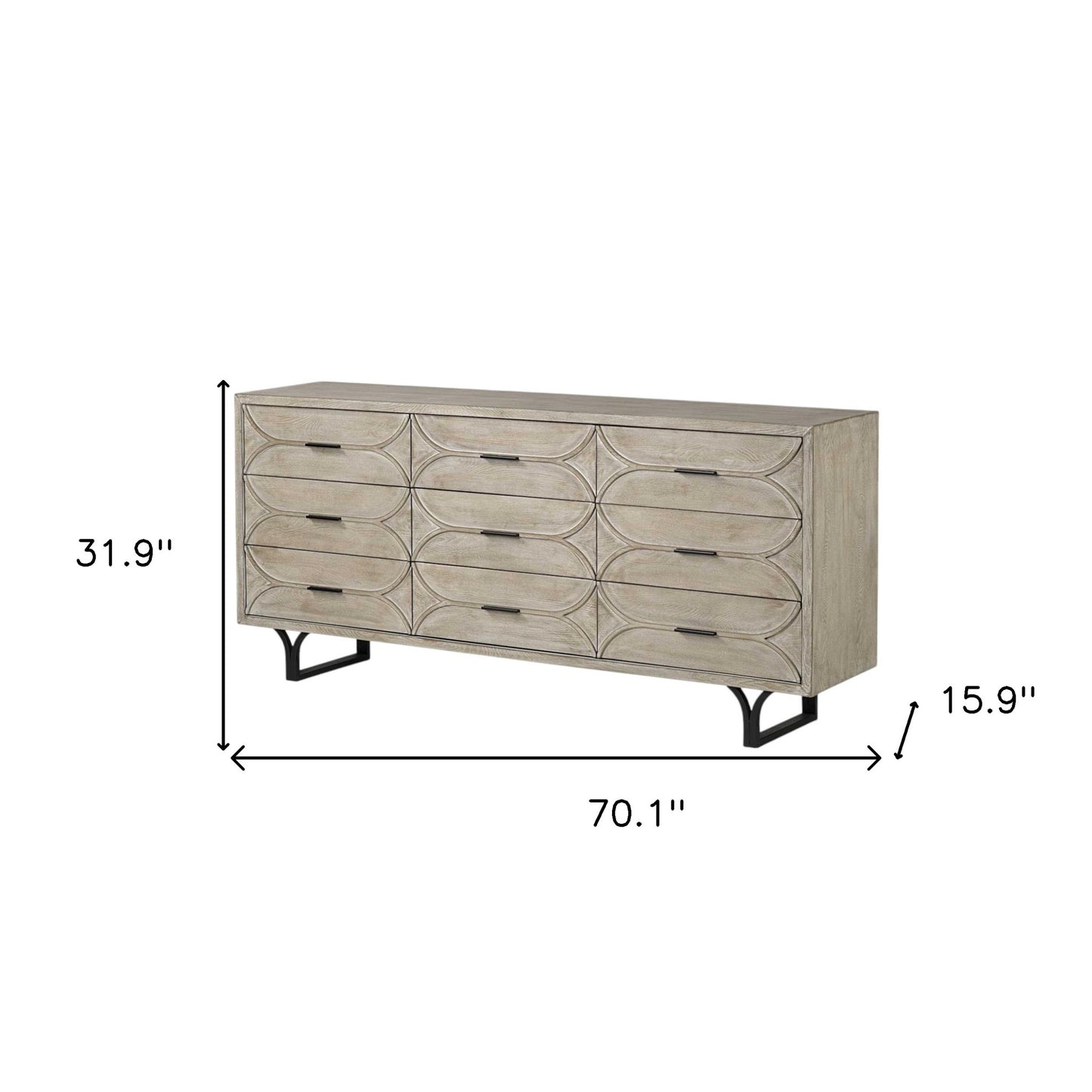 70" Light Brown Solid Wood Nine Drawer Sideboard