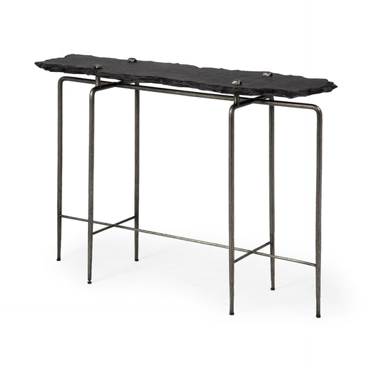 17" Black and Silver Slate Six Leg Console Table