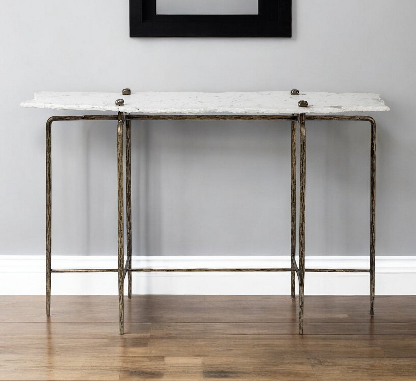 17" White and Brown Genuine Marble Console Table