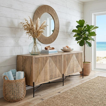 78" Brown Solid Wood Sideboard with Four Doors