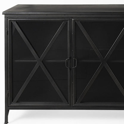 16" Black Iron Sideboard with Four Glass Doors