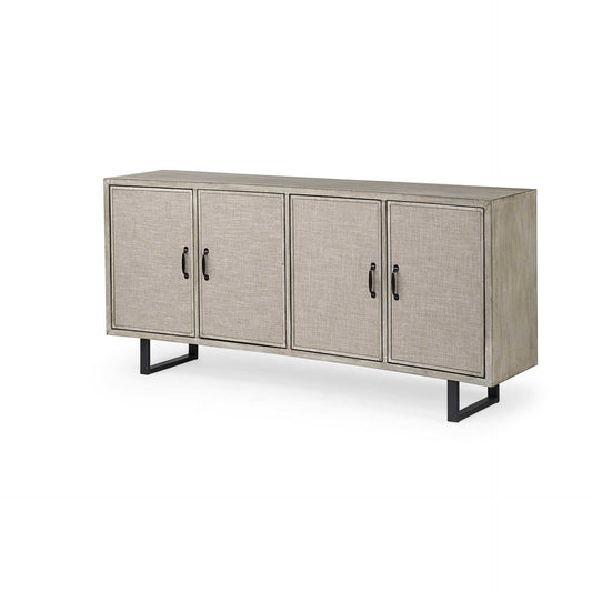 Light Brown Solid Wood  Sideboard With 4 Fabric Covered Cabinet Doors