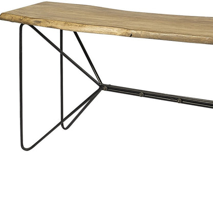 66" Natural and Black Solid Wood and Iron Abstract Base Console Table